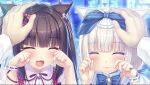  2girls animal animal_ears bell bow cat_ears cat_girl chocola_(nekopara) crying jingle_bell multiple_girls nekopara petting sayori_(neko_works) smile twintails vanilla_(nekopara) 