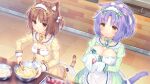  animal_ears azuki_(nekopara) baking bow breasts cafe cat cat_cafe cat_ears cat_girl cat_tail cinnamon_(nekopara) cleavage food fruit hair_ribbon highres kitchen maid nekopara ribbon sayori_(neko_works) strawberry tail waitress 