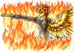  absurd_res anthro anthrofied armor clothing equid equine female fire friendship_is_magic gloves handwear hi_res lupiarts mammal melee_weapon my_little_pony pegasus solo spitfire_(mlp) sword weapon wings wonderbolts_(mlp) 