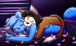  2021 absurd_res anthro anthro_on_anthro bed big_breasts black_body black_fur black_hair black_nose blue_body blue_fur blue_hair blush breasts brown_body brown_fur cuddling dipstick_tail domestic_cat duo embrace eyes_closed felid feline felino felis female female_on_bottom flower_petals fluffy fluffy_tail fur furniture hair hi_res inside interspecies lettuce_(latexia) male male/female male_on_top mammal multicolored_tail nude on_bed on_bottom on_top petals peter_the_cat pillow rodent romantic_ambiance romantic_couple sciurid sleeping under_covers whiskers white_body white_fur white_inner_ear 