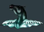  ambiguous_gender equid equine fangs fey graphic_design kelpie looking_at_viewer mammal mythology not_furry portrait simple_background solo water wave white_mink wide_eyed 