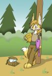  anthro blonde_hair canid canine dipstick_tail english_text female fennec forest fox fur hair mammal multicolored_tail outside paintball paintball_gun plant robin_radar solo tempestryder text the_whiteboard tree webcomic yellow_body yellow_fur young 