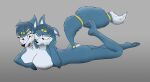  2_heads 4_toes anthro blue_body blue_butt blue_ears blue_fur blue_tail breasts butt canid canine conjoined countershading feet female fox fur hi_res krystal lying mammal multi_head nintendo on_front solo star_fox theyton toes video_games 