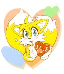  &lt;3 2021 anthro blue_eyes blush candy canid canine clothing dessert dipstick_tail food fox fur gloves handwear hi_res holding_object holidays male mammal michiyoshi miles_prower multicolored_tail open_mouth open_smile smile solo sonic_the_hedgehog_(series) teeth tongue valentine&#039;s_day video_games white_body white_fur yellow_body yellow_fur 