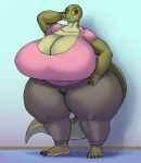  anthro big_breasts breasts cleavage clothed clothing female hi_res huge_breasts hyper hyper_breasts margret_stalizburg mature_female non-mammal_breasts plantigrade pose reptile scalie snake solo thick_thighs vdisco 