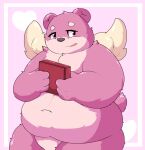 &lt;3 2021 anthro belly box_of_chocolates candy chocolate dessert food fur hi_res holidays kemono kusosensei male mammal navel overweight overweight_anthro overweight_male pink_body pink_fur solo ursid valentine&#039;s_day wings 