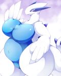  2021 5_fingers absurd_res anthro anthrofied avian belly big_belly big_breasts big_nipples biped bird blue_belly blue_body blue_countershading blue_nipples blue_spikes breasts countershading curvy_figure digital_media_(artwork) featureless_crotch female fingers grey_eyes hi_res huge_breasts huge_thighs legendary_pok&eacute;mon looking_at_viewer lugia mori_tanii multicolored_body navel nintendo nipples non-mammal_breasts non-mammal_navel non-mammal_nipples nude one_eye_obstructed overweight overweight_anthro overweight_female pinup pok&eacute;mon pok&eacute;mon_(species) pok&eacute;morph portrait pose raised_arm simple_background smile smiling_at_viewer solo spikes spikes_(anatomy) standing thick_tail thick_thighs three-quarter_portrait three-quarter_view two_tone_body video_games voluptuous white_body white_tail wide_hips wings 