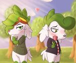  animal_crossing anthro aviator_goggles biped blush clothing dunewulff dup eyewear female forest goggles holidays legendary_pok&eacute;mon male nintendo outside plant pok&eacute;mon pok&eacute;mon_(species) rose_(disambiguation) shaymin shirt topwear tree valentine&#039;s_day video_games 