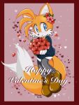  &lt;3 2021 anthro blue_eyes bottomwear canid canine clothing dipstick_tail english_text flower footwear fox fur holidays male mammal miles_prower multicolored_tail pants pepamintop plant shirt smile solo sonic_the_hedgehog_(series) text topwear valentine&#039;s_day video_games 