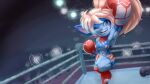  16:9 big_breasts big_butt blue_body blue_eyes bodysuit bottomwear boxing_gloves breasts butt clothing female fighting_ring handwear hi_res humanoid humanoid_pointy_ears league_of_legends muscular muscular_female muscular_humanoid netto-painter one_eye_closed open_mouth pigtails poppy_(lol) riot_games short_stack shorts skinsuit smile solo thick_thighs tight_clothing under_boob video_games wide_hips widescreen wink yordle 