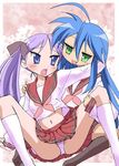  hiiragi_kagami izumi_konata lucky_star mole mole_under_eye multiple_girls panties pantyshot pink_neckwear purple_hair red_sailor_collar ryouou_school_uniform sailor_collar school_uniform serafuku spread_legs underwear wasu yuri 