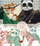 anthro bathroom bear bite_mark bruised brush brushing brushing_teeth clothing dreamworks duo felid feline female giant_panda hickey jewelry kung_fu_panda male male/female mammal master_po_ping master_tigress mini_comic necklace oversized_clothing pantherine scratches shocked sink sketch speech_bubble spots striped_body stripes tiger tired ursine yarart