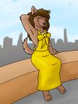  2008 alan_foreman anthro black_nose blush bowman&#039;s_wolf brown_body brown_fur brown_hair canid canine canis clothed clothing female florence_ambrose freefall fur hair mammal red_wolf sitting solo webcomic wolf 