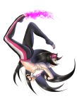  1girl absurdres alternate_costume arched_back ass bangs black_gloves black_hair blunt_bangs breasts bridal_gauntlets chinese_clothes dudou fingernails from_side full_body gloves han_juri highres jump_kick long_hair medium_breasts multicolored_hair no_bra pants pink_hair pink_nails solo somersault street_fighter street_fighter_v striped striped_legwear tight tight_pants toe_scrunch toeless_legwear toenail_polish toenails toes toned two-tone_hair vertical-striped_legwear vertical_stripes yagi_(joe731842) yoga_pants 