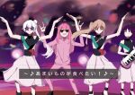  4girls arms_up blonde_hair cho_kaguya-hime! commentary crossover double_w gotoh_hitori heart heart-shaped_pupils highres holding holding_instrument instrument kaguya_(cho_kaguya-hime!) long_hair long_sleeves looking_at_another multiple_girls novelcatharsis1 one_side_up open_mouth pink_hair pink_track_suit purple_hair runami_yachiyo sakayori_iroha side_ponytail sketch sleeveless smile star-shaped_eyewear star_(symbol) symbol-shaped_pupils track_suit translated untranslatable_commentary w white_hair 