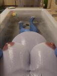 absurd_res alcohol anthro ball bath bathing beverage blue_body book breasts female first_person_view golem_(artist) hi_res krystal_(star_fox) nintendo nude pregnant pregnant_female solo star_fox water white_chest wine