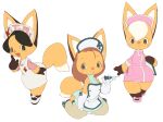  2016 anthro black_hair blush canid canine clothing dipstick_limbs female footwear fox group hair hi_res koki looking_aside looking_at_viewer mammal nurse_clothing nurse_uniform open_mouth shoes short_stack smile syringe thick_thighs underwear uniform white_hair 