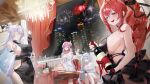  4girls :d absurdres aerial_fireworks alcohol alternate_costume bare_shoulders black_dress black_gloves blue_eyes blush bottle bow breasts bug building butterfly cake chandelier cinderella_(nikke) city city_lights colored_eyelashes commentary_request doro_(nikke) dorothy_(nikke) dress elbow_gloves fireworks food gloves goddess_of_victory:_nikke grey_hair hair_bow hair_bun hair_over_one_eye highres holding holding_bottle iri/yin_lang large_breasts long_hair meme multiple_girls nayuta_(nikke) night official_alternate_eye_color open_mouth pink_hair print_dress purple_eyes red_hair red_hood_(nikke) sideboob single_side_bun sitting sky skyscraper sleeveless sleeveless_dress smile teeth thick_eyelashes twintails upper_teeth_only very_long_hair white_dress white_hair wine wine_bottle 