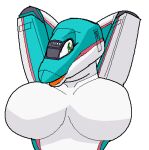 2013 anthro big_breasts blue_body breasts countershade_arms countershade_face countershade_torso countershading featureless_breasts female green_body high-speed_train japanese_description kemono kobuchi_(524koki) living_machine living_vehicle low_res machine nude solo vehicle white_body