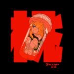 absurd_res anthro bare_shoulders big_ears blonde_hair bottle bubble clothing confined container curled_up eyes_closed female fetal_pose floating hair hi_res highlights_(coloring) japanese_text lagomorph legs_together leporid mammal momo_(weedhitter) paws pill_bottle rabbit rabbit_ears scut_tail short_tail solo sunny_(artist) sweater tail text topwear underwater water