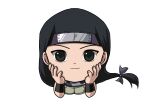  1girl arm_warmers black_eyes black_hair camouflage camouflage_scarf chibi closed_mouth commentary_request elbow_rest fingernails forehead_protector head_rest kin_tsuchi long_hair looking_at_viewer low-tied_long_hair mujirusimikan naruto_(classic) naruto_(series) otogakure_shinobi_uniform otogakure_symbol scarf simple_background smile solo v-shaped_eyebrows white_background 
