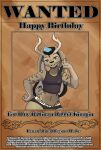 ambiguous_gender antlers bear213 birthday buckteeth bulge clothing crop_top hand_on_hip happy_birthday hi_res horn jackalope lagomorph long_ears mammal pose poster seductive shirt solo stripes teeth text thick_thighs topwear underwear wanted_poster