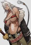  animal_ears cleavage ghislaine_dedoldia mushoku_tensei sword tail underboob weapon 