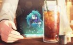  2girls :o aqua_eyes aqua_nails black_jacket black_shirt black_thighhighs blurry bokeh bow bowtie bracelet cellphone collared_shirt colorful_palette cup depth_of_field drinking_glass drinking_straw fingernails frilled_lapels frilled_skirt frills game_cg glass green_hair hair_ornament hatsune_miku head_tilt highres hinomori_shiho ice ice_cube jacket jewelry koukyou_suru_machi_no_katasumi_de_(project_sekai) lapels leo/need_miku looking_at_viewer medium_hair mini_person minigirl multicolored_hair multiple_bracelets multiple_girls nail_polish official_art open_mouth pentagon_(shape) phone pink_streaks plaid_clothes plaid_lapels plaid_skirt pleated_skirt project_sekai purple_bow purple_bowtie purple_skirt safety_pin safety_pin_hair_ornament shirt shoes skirt smartphone soda sparkle squatting streaked_hair swept_bangs table thighhighs third-party_source triangle twintails two-tone_shirt vocaloid white_shirt white_shoes zettai_ryouiki 