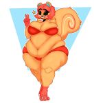  2021 3_toes 5_fingers animal_crossing anthro belly belly_overhang big_belly big_breasts biped black_eyes blush bra breast_squish breasts brown_body brown_fur buckteeth clothed clothing curvy_figure deep_navel digital_media_(artwork) eyebrows feet female fingers front_view fur hair hazel_(animal_crossing) hi_res mammal midriff multicolored_body multicolored_fur navel nintendo open_mouth overweight overweight_anthro overweight_female panties red_body red_clothing red_fur red_hair rodent sciurid short_hair smokii solo squish teeth thick_thighs toes underwear unibrow video_games voluptuous walking white_body white_fur wide_hips 