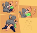 after_kiss all_fours anal anal_penetration anthro anthro_on_anthro anthro_penetrated anthro_penetrating anthro_penetrating_anthro balls big_balls big_butt big_penis black_eyeshadow black_nose bodily_fluids butt cat_tail clothed clothed/nude clothing comic cum cum_drip cum_in_ass cum_in_mouth cum_inside curvy_figure domestic_cat dripping duo ejaculation el_cato erection eyelashes eyes_closed eyeshadow felid feline felis fellatio freckled_face freckles from_behind_position fur genital_fluids genitals glistening_eyelids grey_body grey_fur hi_res holding_penis huge_balls huge_butt huge_penis kissing legwear licking long_eyelashes looking_at_another looking_at_partner looking_back looking_pleasured makeup male male/male male_penetrated male_penetrating male_penetrating_male mammal meowny meowny_(meowny) mutual_fellatio mutual_oral nude on_top open_mouth oral oral_penetration orange_body orange_fur partially_clothed pawpads paws penetration penile penile_penetration penis penis_in_ass penis_in_mouth penis_kissing penis_lick perineum pink_nose raised_tail rear_view saliva saliva_string sex simple_background smile stockings sweater tail thick_thighs thigh_highs tongue tongue_out topwear voluptuous wide_hips