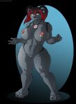  2021 abs anthro areola big_breasts black_hair blizzard_entertainment breasts claws curvaceous curvy_figure ear_piercing ear_ring female finger_claws front_view fur genitals grey_body grey_fur hair hi_res highlights_(coloring) huge_breasts jewelry mammal necklace nipple_piercing nipples nude open_mouth pandaren piercing pink_eyes pinup planktonheretic pose pussy red_highlights solo standing teeth thick_thighs toe_claws tongue ursid video_games voluptuous warcraft wide_hips 