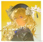  1girl black_hat black_jacket blonde_hair closed_mouth commentary flower hat jacket lin_qing_(phosphorus_1104) long_hair looking_at_viewer original rose solo watermark weibo_watermark white_flower white_rose 