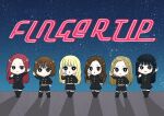  6+girls artist_name black_hair black_jacket black_shorts black_skirt blonde_hair blonde_streaks blunt_bangs bob_cut brown_hair chibi eunha_(gfriend) gfriend hand_on_own_hip hashtag-only_commentary jacket long_hair looking_at_viewer multicolored_hair multiple_girls red_hair shadow shorts sinb_(gfriend) skirt song_name sowon_(gfriend) streaked_hair umji_(gfriend) yerin_(gfriend) yuju_(gfriend) yuringi 