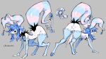 all_fours anthro anus backsack balls bell big_penis blep blue_body blue_hair breasts btascandalist digitigrade forked_tongue genitals grey_background gynomorph gynomorph_anthro hair hi_res imp intersex intersex_anthro long_penis mammal multicolored_penis nonbinary_(lore) pasties pawpads paws penis perineum pink_body rear_view simple_background small_breasts solo striped_body stripes tail tail_anus tail_motion tailwag thick_thighs tongue tongue_out two_tone_penis white_body wide_eyed wide_hips