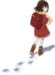  1girl anime_coloring backpack bag boku_dake_ga_inai_machi brown_eyes brown_hair child closed_mouth coat duffel_coat footprints from_behind full_body hair_between_eyes highres hinazuki_kayo holding_strap kneehighs long_sleeves looking_back official_art pleated_skirt randoseru red_coat scarf school_bag short_hair skirt socks solo standing transparent_background walking winter_clothes winter_coat yellow_scarf 