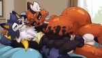 animal_genitalia animal_penis anthro balls big_penis black_body blue_body blue_eyes blue_fur canid canine canine_genitalia canine_penis digital_media_(artwork) duo erection fan_character fur generation_7_pokemon generation_8_pokemon genitals goo_creature green_eyes hi_res kite_(kitedafennec) knot lycanroc male male/male male_penetrated male_penetrating male_penetrating_male mammal midday_lycanroc nickit nintendo orange_body penetration penile penis pokemon pokemon_(species) sallandril sex tail tail_around_penis tail_fetish tail_insertion tail_penetration tail_play tail_sex tailjob unusual_anatomy unusual_tail white_body white_fur ymir_(sallandril)