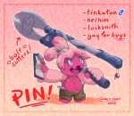 absurd_res armpit_hair body_hair bolt_cutter bottomwear cargo_pants clipboard clothed clothing english_text eyelashes generation_9_pokemon hair hi_res humanoid jewelry key key_necklace life_orb lock_pick looking_at_viewer male mastectomy_scar muscular muscular_arms navel necklace nintendo pants pink_body pink_eyelashes pink_hair pokemon pokemon_(species) pokemorph ponytail pubes purple_eyes scar solo standing sunny_(artist) text tinkaton tool_over_shoulder topless topless_male trans_(lore) trans_man_(lore) undercut