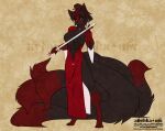  2021 4_toes 5_fingers alishka anthro big_breasts breasts canid canine clothed clothing digital_media_(artwork) eyebrows eyelashes feet female fingers fox fur hair huge_breasts mammal multi_tail toes weapon 
