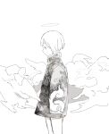  1girl absurdres expressionless grey_shirt greyscale halo highres long_sleeves monochrome original profile shirt short_hair sion_0d1m solo white_background white_hair 
