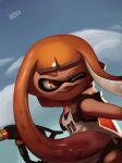  2017 animal_humanoid anthro biped cephalopod cephalopod_humanoid clothed clothing cloud day english_text female hair hi_res humanoid humanoid_pointy_ears inkling inkling_girl itswolven looking_back marine marine_humanoid mollusk mollusk_humanoid nintendo one_eye_closed orange_eyes orange_hair outside pseudo_hair signature sky solo splatoon tan_body tentacle_hair tentacles text video_games wink 