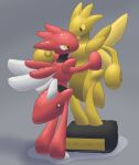  ambiguous_gender animate_inanimate award balloon-quilava duo hexatoy hi_res hug implied_transformation inflatable living_inflatable nintendo nozzle petrification pok&eacute;mon pok&eacute;mon_(species) pool_toy printed_eyes red_body rubber scizor sculpture statue trophy video_games 