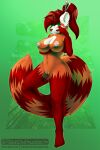  ailurid anthro areola bao_wan barefoot big_breasts breasts brown_hair clitoris eyelashes female fur genitals green_eyes hair hi_res lifting_breasts long_hair long_tail mammal nipples nude pink_pussy pinup plantigrade ponytail pose presenting pussy raised_leg raunchyhaunches red_body red_fur red_panda simple_background smile solo wide_hips 