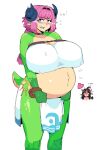  absurd_res animal_humanoid belly big_belly big_breasts blush breasts dr--worm dragon dragon_humanoid female hair hi_res horn horned_humanoid huge_breasts humanoid nina_(eigaka) pink_hair pregnant simple_background solo_focus white_background 