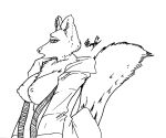  anthro areola big_breasts biped black_and_white breasts canid canine canis chest_tuft clothing exposed_breasts female hi_res looking_at_viewer mammal monochrome neck_tuft nipples realius simple_background solo traditional_media_(artwork) tuft wolf 