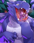  absurd_res anthro blue_body bodily_fluids claws dragon drooling duo feral forest hi_res horn imminent_vore kobold long_tongue male male/male mawplay membrane_(anatomy) membranous_wings mochi_(ahkrin) open_mouth oral_vore pawsmasher plant prehensile_tongue purple_body saliva scalie size_difference teeth thalleon tongue tree vore western_dragon willing_vore wings 