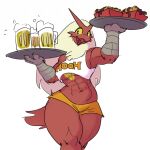  abs alcohol anthro artbyyellowdog avian beer beverage blaziken bottomwear clothing crop_top female hi_res hooters hooters_uniform hotpants muscular muscular_anthro muscular_female nintendo pok&eacute;mon pok&eacute;mon_(species) shirt shorts solo topwear video_games waiter 