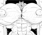  2018 absurd_res anthro big_muscles canid canine doorframe fangs fierglief hi_res huge_muscles hyper hyper_muscles hyper_pecs male mammal monochrome muscular muscular_anthro muscular_male nipples nude sharp_teeth smile solo teeth 