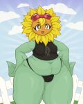 4:5 belly big_belly big_butt big_eyes bikini bikini_bottom bipan breasts brown_eyes butt clothed clothing cloud deep_navel digital_drawing_(artwork) digital_media_(artwork) electronic_arts elemental_creature eyelashes eyewear eyewear_on_head fat_rolls female fence flora_fauna flower flower_creature freckled_face freckles fupa glistening glistening_body glowing goggles goggles_on_head grass green_body hands_on_hips happy hero heroic_pose hi_res huge_butt humanoid leaf leaf_arms leaf_symbol light light_beam medium_breasts navel nipple_outline open_mouth open_smile outside overweight overweight_female partially_clothed petal_hair petals plant plants_vs._zombies plants_vs._zombies_heroes popcap_games print_clothing print_topwear pupils shirt sky small_eyebrows smile solar_flare_(pvz) solo sunbeam sunflower sunflower_(pvz) sunlight sunny swimwear tank_top thick_eyelashes thick_thighs tight_clothing tight_topwear topwear two-piece_swimsuit underwear white_pupils