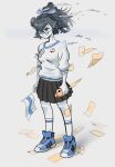  1girl animal artist_request black_hair black_skirt blue_eyes blue_shoes check_artist determined flag flag_ribbon full_body glasses hair_over_one_eye hair_ribbon hamster high_ponytail holding holding_animal holding_flag lera_(sighttobehold) medium_hair miniskirt narrowed_eyes non-web_source original pale_skin pantyhose pin pleated_skirt ponytail ribbon russian_anti-war_flag shirt shoes sighttobehold skirt smile sneakers socks solo striped_clothes striped_socks white_pantyhose white_socks 