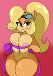  activision anthro areola bandicoot big_breasts blonde_hair breasts coco_bandicoot crash_bandicoot_(series) digital_media_(artwork) eyewear female fur goggles green_eyes hair hi_res holding_breast huge_breasts long_hair mammal marsupial naughty_face navel nr_ac nude ribbons simple_background smile solo thick_thighs video_games wide_hips 